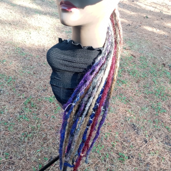 Platinum blonde rainbow ombre dreadlock extensions - Picture 3 of 9